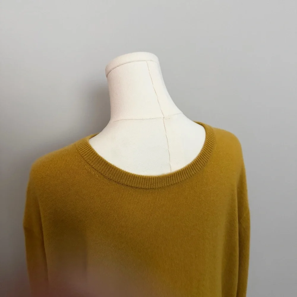 J. Crew 100% Cashmere Sweater Crewneck Elevated Basic Soft Golden Mustard Yellow